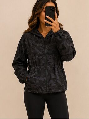 Lululwmon Camouflage Zip-Up Hooded Jacket - Dark/Black